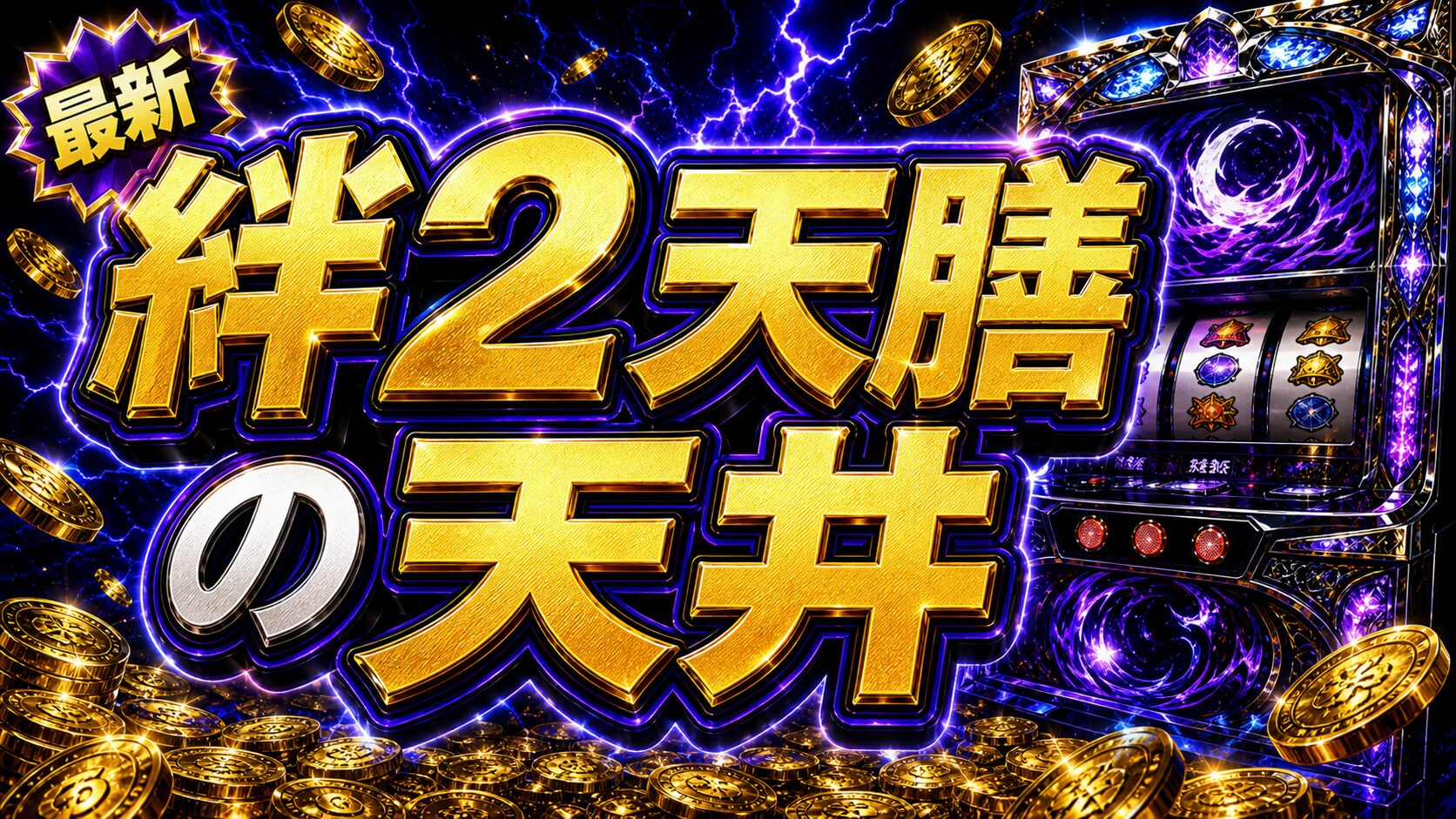 バジリスク絆2天膳の天井をイメージした青紫と金色のパチスロ台アイキャッチ画像