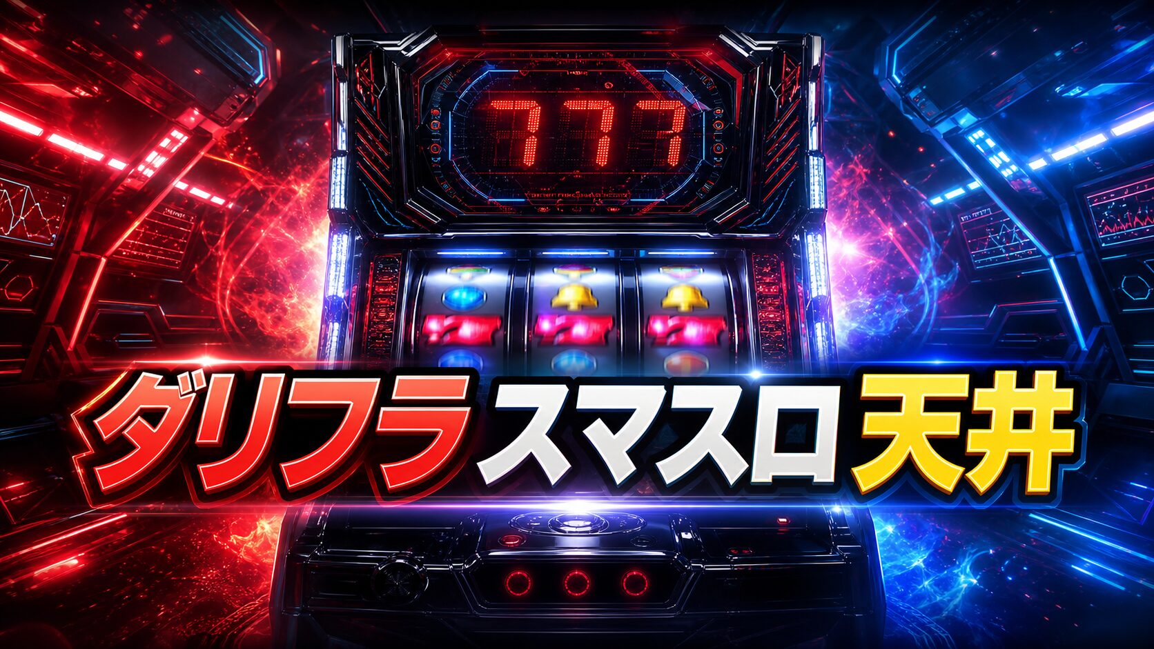 ダリフラスマスロ天井をイメージした赤青のパチスロ台アイキャッチ画像