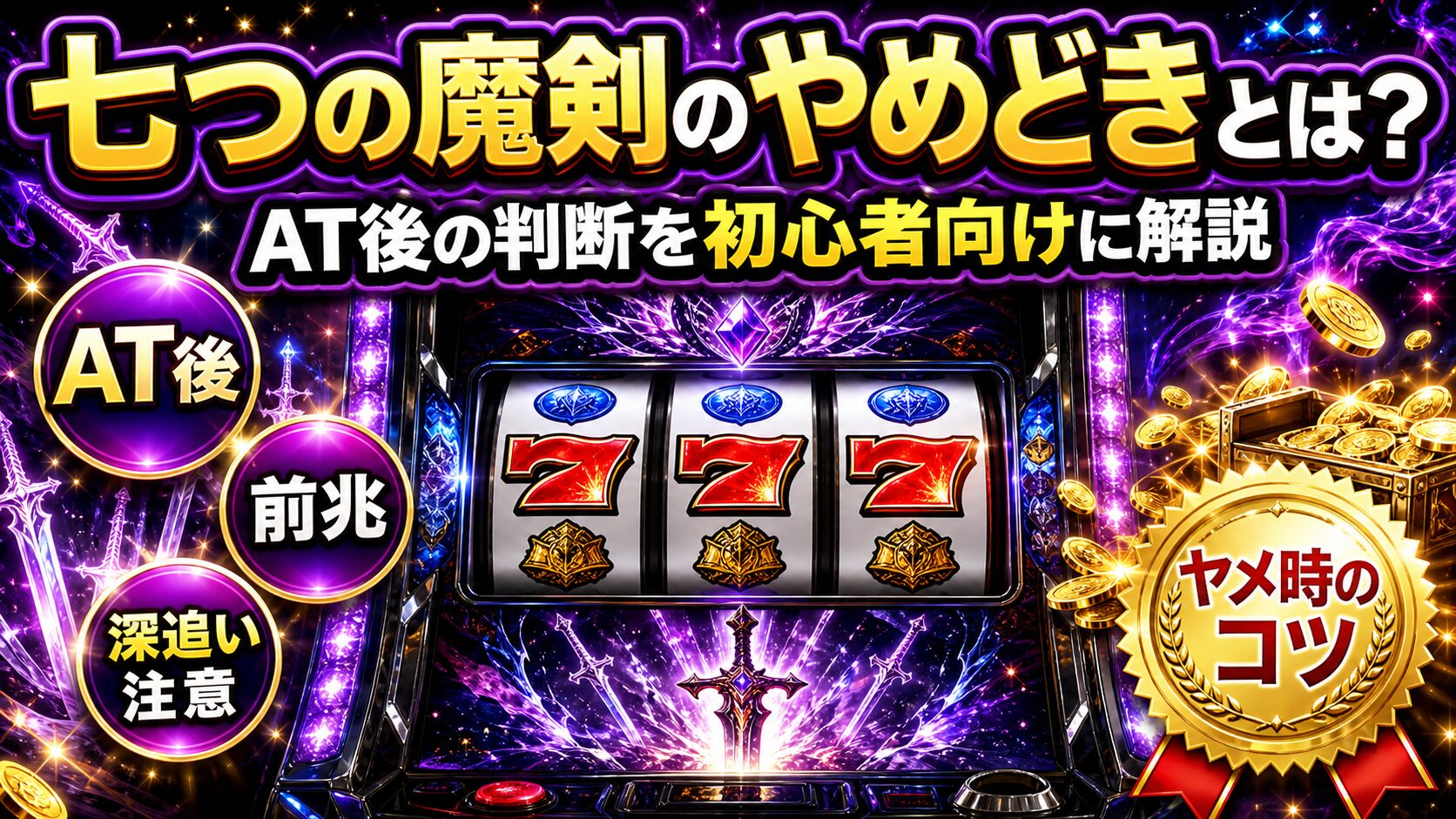 七つの魔剣が支配するスマスロやめどきを派手な実機風に解説する文字入りアイキャッチ画像