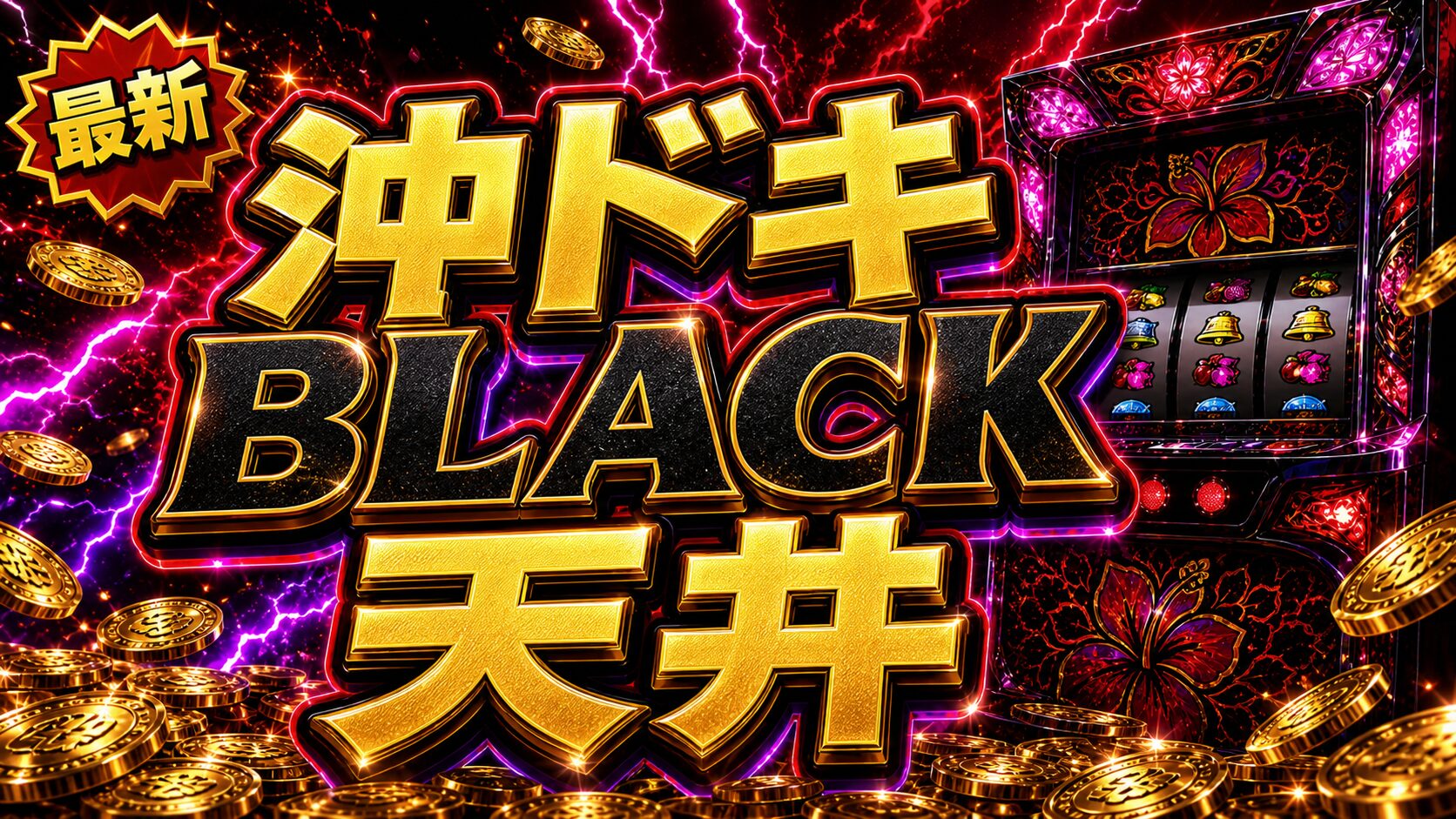 沖ドキBLACKの有利区間天井をイメージした黒と赤のパチスロ台アイキャッチ画像
