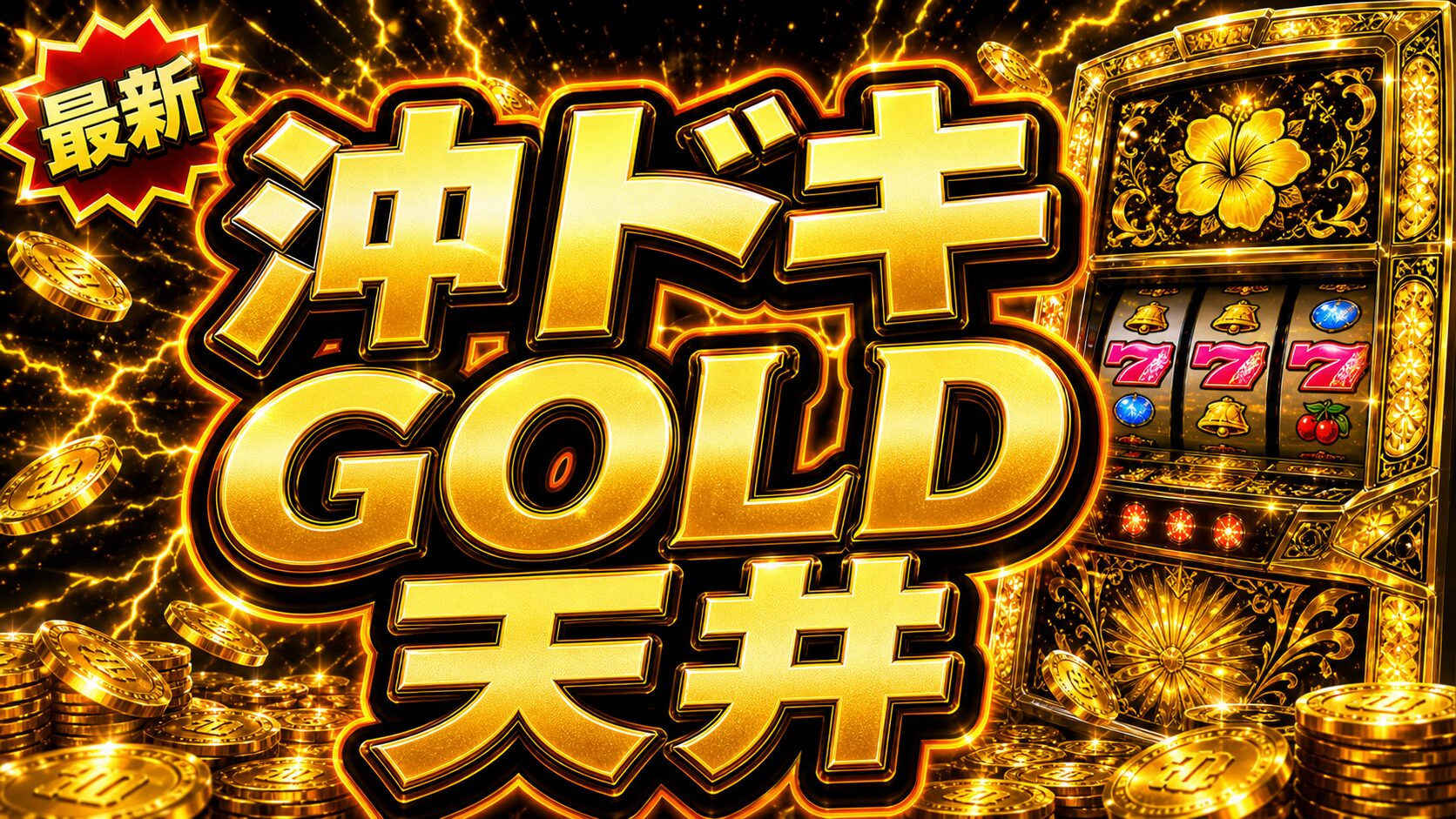 沖ドキGOLDの有利区間天井をイメージした金色のパチスロ台アイキャッチ画像