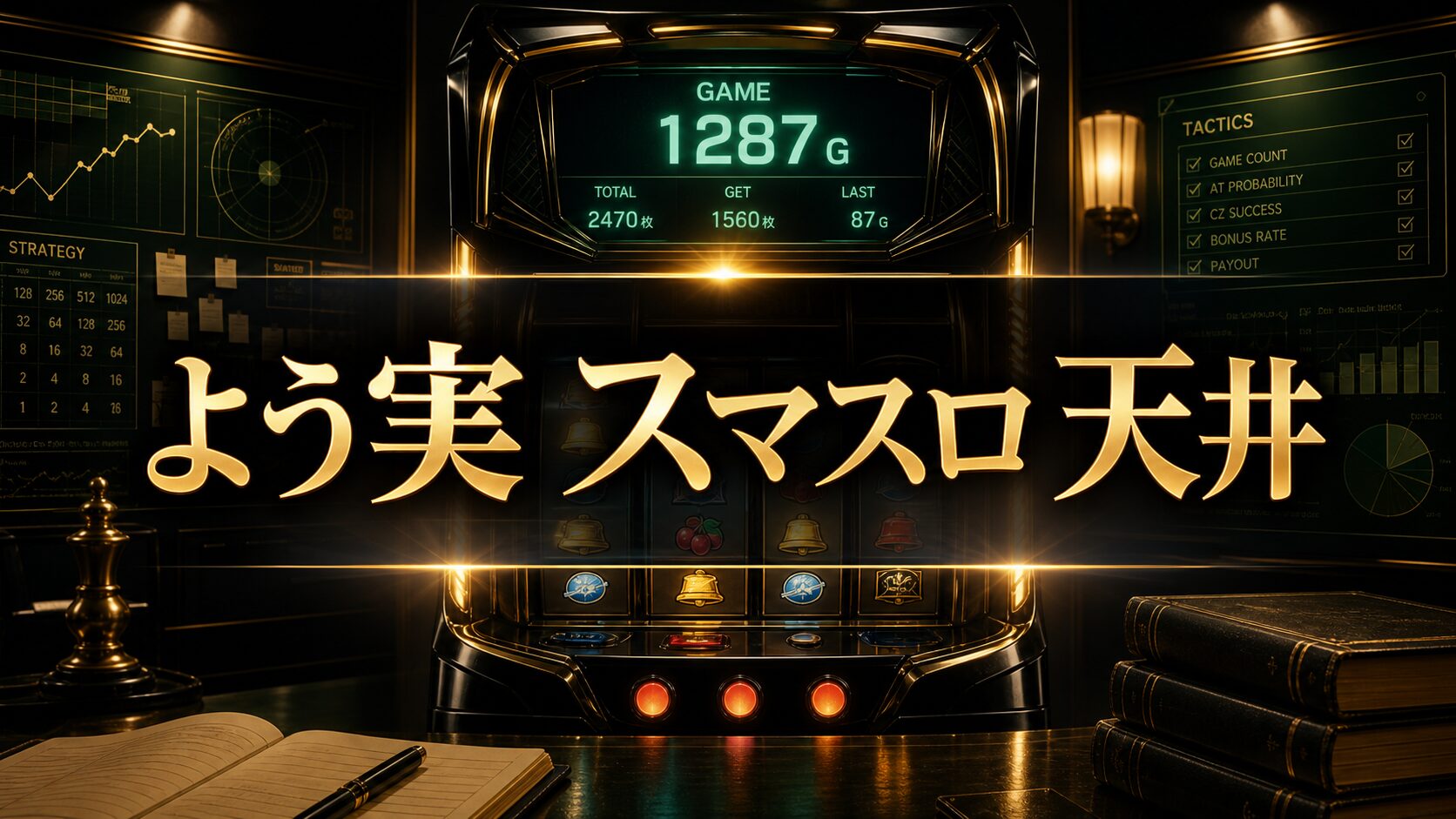 よう実スマスロ天井をイメージした金色の戦略的なパチスロ台アイキャッチ画像