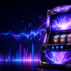 Pachislot cabinet with glowing music and BGM visualization