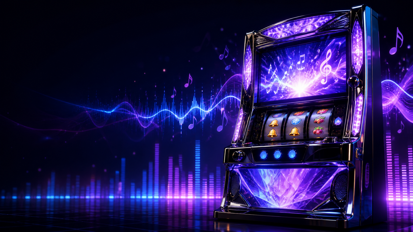 Pachislot cabinet with glowing music and BGM visualization