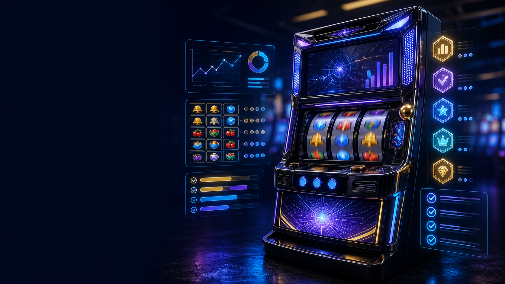 Pachislot cabinet with data tracking and collection motifs
