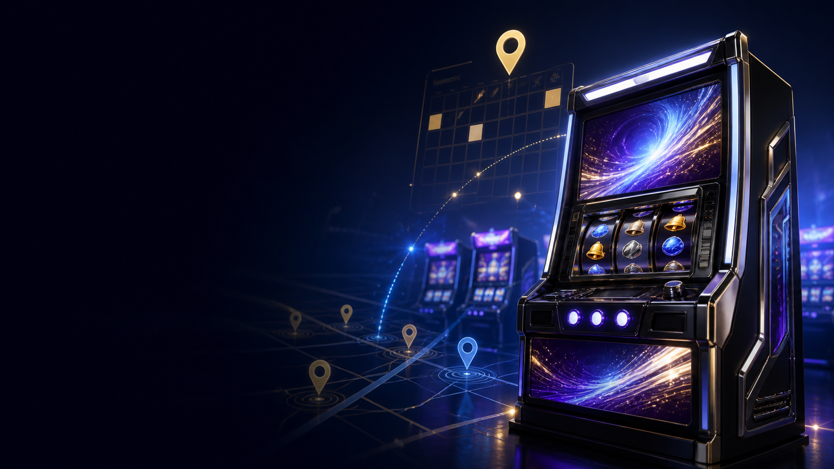 Pachislot cabinet with launch date and location search concept
